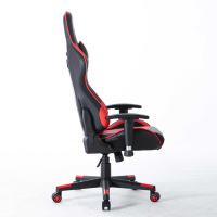 Chaise de bureau ergonomique pour le jeu et le télétravail avec support lombaire et hauteur réglable, chaise de jeu en cuir noir et rouge