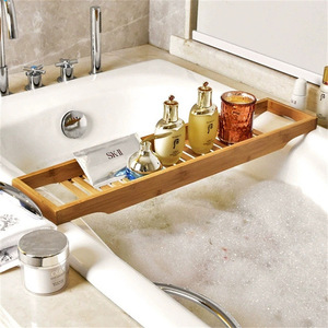 Simple bamboo bathtub <b>shelf</b>, Japanese style tray, bathroom bath rack, multi-functional bathtub rack, customizable. - Product Image 2