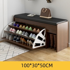 Modern Wood Flip Drawer Shoe Storage Bench Cushioned Entryway Shoe <strong>Cabinet</strong> for Bedroom Living Room or <strong>Hallway</strong> - Product Image 4