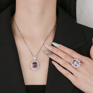 High End Eco-friendly Copper Colorful Gem Necklace and <b>Rings</b> <b>Set</b> 12*16mm Red Cubic Zirconia Jewelry <b>Sets</b> for <b>Women</b> - Product Image 6