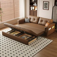 Canapé convertible traditionnel en cuir, résistant aux griffures, écologique et adapté aux animaux de compagnie, gain de place pour salon, appartement, studio