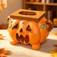 Vente en gros OEM : Boîte à mouchoirs décorative en résine en forme de citrouille d'Halloween, support de mouchoirs pour la décoration de table à la maison