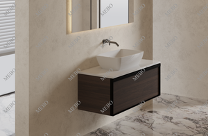 Mueble de Baño Moderno Flotante <span class=keywords><strong>MEBO</strong></span>, Gabinete con Cajones con Acabado en Madera, Espejo LED Retroiluminado, Muebles de Baño - Product Image 3