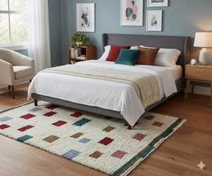 Alfombra Marroquí de Lana Anudada a Mano, Alfombra de Lujo Suave para Interiores Modernos - Product Image 1