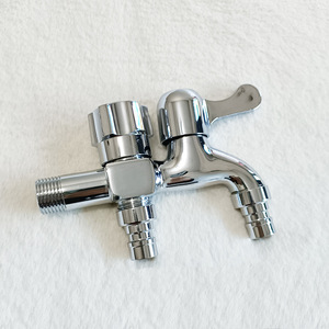 Robinet à eau double en cuivre, une entrée, deux sorties, pour machine à laver, évier, installation manuelle, alliage de zinc poli - Product Image 2