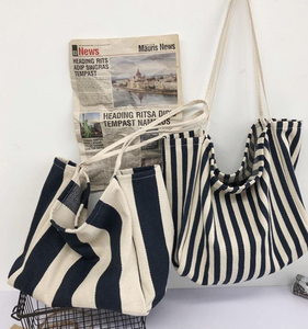 Bolso de lona grande para estudiantes, mochila universitaria para chicas, estilo informal, a rayas, de algodón, para compras. - Product Image 2