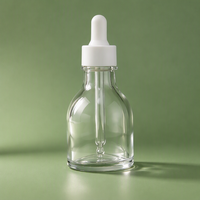 Vente en gros de flacons compte-gouttes transparents en verre épais de 50 ml en stock, emballage cosmétique en verre.