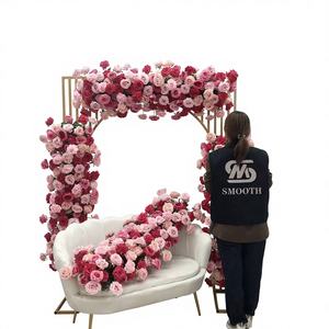 Boules de fleurs de roses rouges en soie artificielle lisses, centres de table de mariage, design asymétrique brisé, taille personnalisable pour anniversaire - Product Image 1