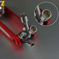 No. 10S002 Tourne-écrou hexagonal pliable 6 en 1, taille en pouces et métrique, tige en acier au chrome-vanadium, poignée en aluminium