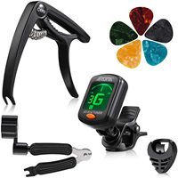 Kit d'accessoires de guitare en silicone 10 pièces – Comprend un capo, un accordeur, un enrouleur de cordes et des sangles