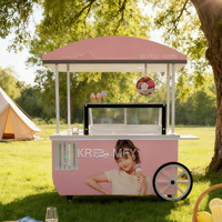 Vitrine Réfrigérée pour Gelato, Présentoir à Glaces, Chariot à Glaces Mobile à 2 Roues en Métal pour Extérieur, Idéal pour la Restauration Rapide