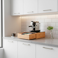 Support pour dosettes et capsules de café en bambou avec étagère en verre, organisateur de cuisine, boîtes de rangement en bois et bambou, bacs de rangement