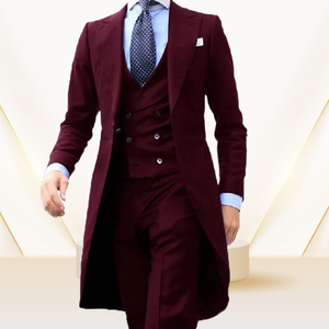 <span class=keywords><strong>Costume</strong></span> <span class=keywords><strong>Homme</strong></span> Rouge Chinois Longue Veste, Smoking Élégant sur Mesure 3 Pièces (Veste+Gilet+Pantalon) - Product Image 6