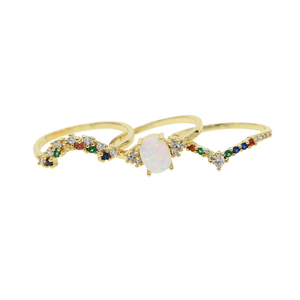 Set de 3 Anillos de Eternidad de Ópalo Ovalado con Circonitas Cúbicas 5A Arcoíris, Promoción al por Mayor - Product Image 5