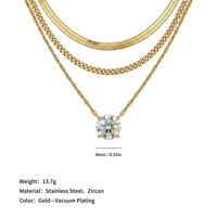 Meilleures ventes européennes et américaines, collier de luxe en acier inoxydable plaqué or 18 carats, chaîne de clavicule multicouche empilable avec zircon, collier de mode