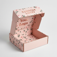 Boîte d'expédition en carton ondulé rose à impression florale personnalisée avec logo pour les marques de beauté, de cadeaux et d'e-commerce