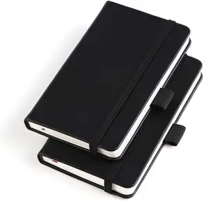 Black Mini Ruled Lined Journal Leather Inner Cover Small Hardcover Pocket Notebook with Pen Holder