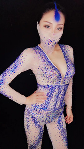 Mono de tubo de acero transparente para dj, mono largo elástico de diamante completo, traje de mesa de baile - Product Image 5