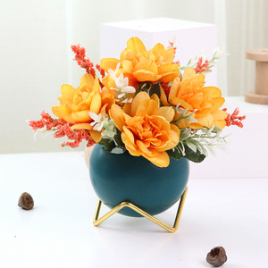 Freesia Iris Artificial Plant Set Colored Ceramic Bonsai With Electroplated Iron Stand Corporate Decor <b>Ornament</b> - Product Image 3