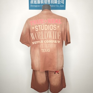 <strong>Custom</strong> Logo Print Over Sized 280Gsm <strong>Sun</strong> Faded Men T <strong>Shirt</strong> and Shorts Fire Logo Men'S T-<strong>Shirt</strong> Sets - Product Image 2
