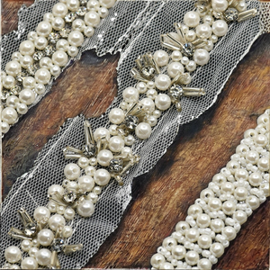 Aplique de Encaje Bordado a Mano Xinmili, Estilo Vintage Floral para Novia, con Cadena de Diamantes de Imitación, Perlas, Cristales y Malla - Product Image 2