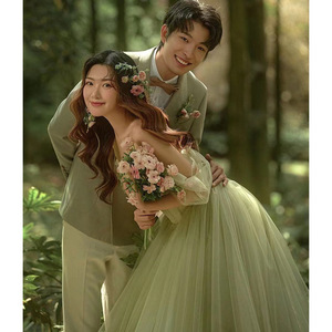 Forest-Themed Fairy Wedding Dress Green Empire Waist Ball Gown Sweetheart Neckline Tulle Formal Dress For Outdoor Couple - Product Image 3