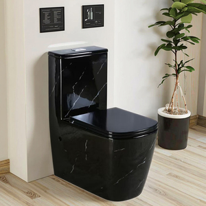 Luxury Washdown One-Piece Rimless Toilet Back to Wall Black High Temperature Fired Marble Pattern P-trap <strong>Flexible</strong> Ceramic <strong>WC</strong> - Product Image 1