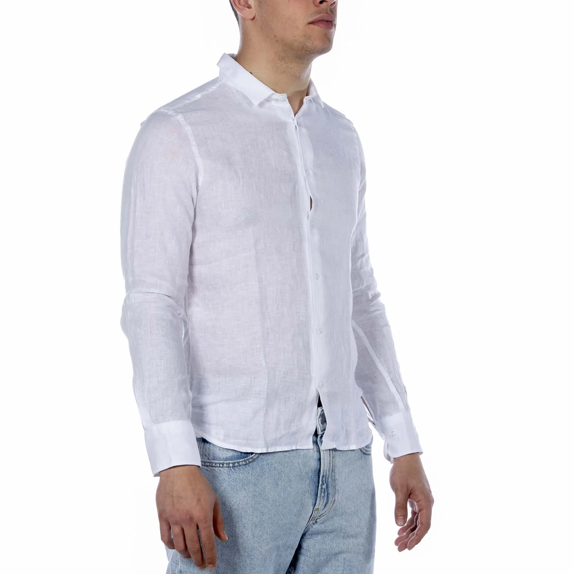 Italian Spring Summer Collection Men's Clothing Long Sleeve French Collar 100% Linen Shirt for Men
