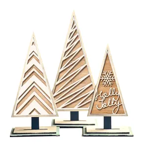 Carteles de árbol de Navidad cortados con láser en 3D exquisitos personalizados con soporte de mesa para decoraciones navideñas