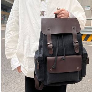 Sac à dos en toile décontracté haut de gamme pour homme, style rétro, sac à ordinateur tendance, grande capacité, fermeture à glissière - Product Image 3