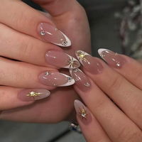 Lot de 24 faux ongles de luxe rouges en forme d'amande avec nœud papillon, pour salon de manucure, à presser, style modèle, pour pose DIY
