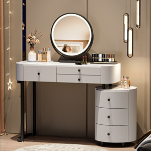 Modern Minimalist Bedroom Dressing <b>Table</b> with Lighted <b>Mirror</b> and Rotatable <b>Side</b> Cabinet Easy Assembly Vanity - Product Image 1
