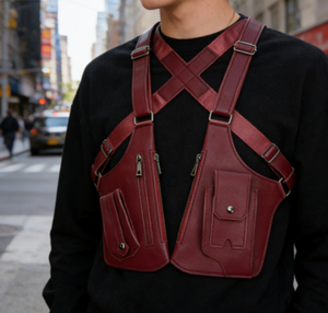 Hot Selling Vintage Waterproof PU Anti Theft Crossbody Sling <strong>Leather</strong> <strong>Harness</strong> Chest Hanging Vest for Outdoor Belt - Product Image 5
