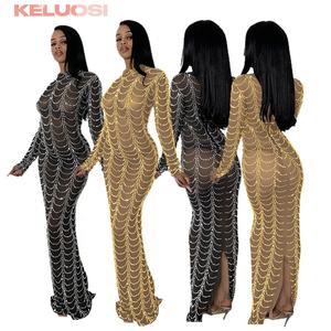 ブラックゴールデンセクシーマキシウエディングドレス女性ラインストーンスパンコールダイヤモンドビーズ長袖スリットスプリットエレガントイブニングドレス - Product Image 1