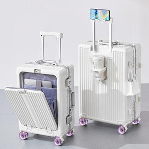 กระเป๋าเดินทางแบบถือขึ้นเครื่องขนาด 20 นิ้ว โครงอะลูมิเนียม เปิดด้านหน้าด้วยปุ่มเดียว ล้อหมุนได้ พร้อมกุญแจ TSA ที่วางแก้ว ลายทาง - Product Image 2