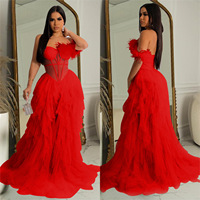 Neueste Design Mode Mesh Feder Kleid Frauen einfarbig ärmellose träger lose lange Kleider Frauen Party kleid