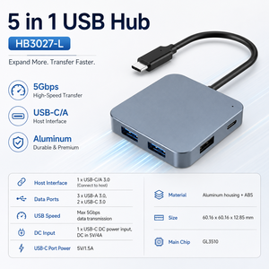 Hub <span class=keywords><strong>USB</strong></span> C A 5 en 1 en aluminium, 5 Gbps, 2 ports hôte doubles vers 3 <span class=keywords><strong>USB</strong></span> 3.0, 2 ports Type C, avec port de charge 5V 4A pour ordinateur portable - Product Image 2