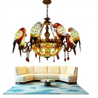 Grand lustre de style européen rétro pour villa, bâtiment duplex 8+1, en fer forgé, bronze, LED, alliage de zinc, abat-jour en forme de perroquet, antique