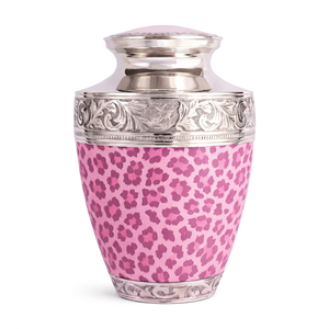 Urne funéraire rose à imprimé léopard avec accents argentés, urne commémorative pour cendres humaines adultes - Vase funéraire pour inhumation - Product Image 1