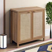 Grand buffet de rangement, armoire à portes décorées en rotin, style ferme, armoire d'appoint, console pour salle à manger
