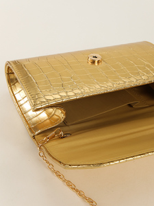Sac de soirée élégant et étanche pour femme, motif crocodile doré, de luxe, avec chaîne, bandoulière, pochette enveloppe, par Bell - Product Image 5