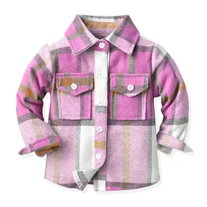 Atacado manga longa rosa camisa xadrez flanela inverno casacos para meninas bonito velo boutique meninas roupas