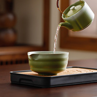 Service à thé Kung Fu en céramique style rétro, vert dégradé, avec logo, bol à matcha, théière, plateau à thé - Accessoires de cérémonie du thé Dehua pour la maison