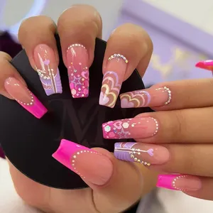 Naixi Nails Wholesales INS Trendy Nails Luxury Long Ballerina Rose Pink Spots Press On Nails Custom Artificial Fingernails Tips