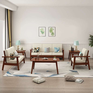 Modern Minimalist Fabric Sofa Set U Shape Natural Wood Color Foam Filling Nordic Style Living Room Furniture - Product Image 2