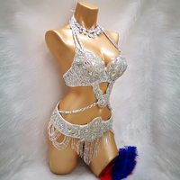 Offre Spéciale femmes perlé cristal danse du ventre Costume porter soutien-gorge + ceinture + collier 3pc ensemble Sexy danse du ventre Costumes vêtements