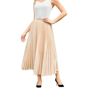 Jupe plissée mi-longue FOXA pour femme, taille haute, coupe trapèze, taille élastique, légère, décontractée, élégante, pour l'été et le travail - Product Image 3