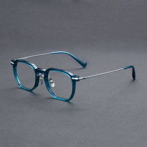 Lunettes de vue OTW6024 en acétate de titane pour hommes et femmes, monture complète classique bleue/dorée, légères, pour visages en forme de losange - Product Image 1