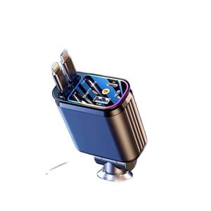 Chargeur de voiture rétractable Daisheng 80 cm Type C Lightning double port à charge rapide avec lumières colorées pour utilisation automobile - Product Image 3