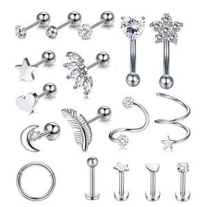 Yw 18 Stks/set Lot 316L Rvs Neus Ring Set Lip Labret Tong Piercings Lot 16G Wenkbrauw Oor Helix piercing Sieraden - Product Image 1